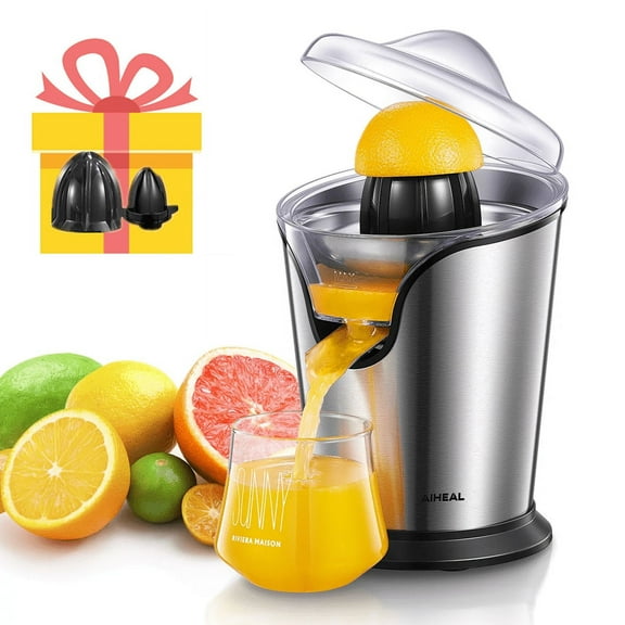 Electric Citrus Juicer, Aiheal Orange Juicer with Two Interchangeable Cones, Suitable for All Size of Citrus Fruits