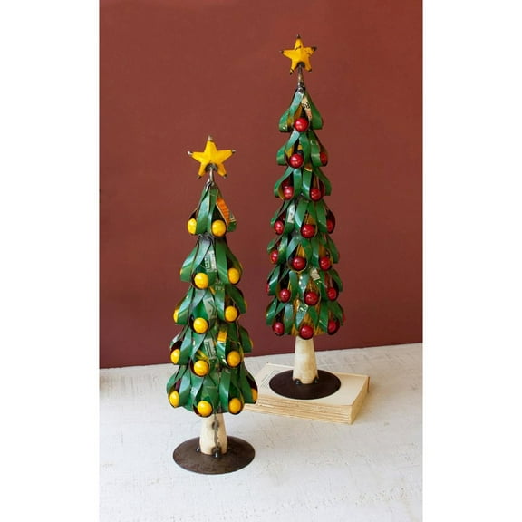 Kalalou Inc Set Of Two Recycled Metal Christmas Trees W Apples & Lemons