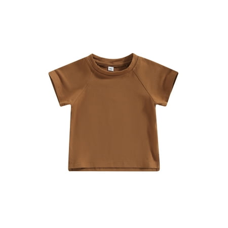 

Qtinghua Toddler Baby Boy Girl Solid Cotton Sweatshirt Pullover Crewneck Long Sleeve T-Shirt Tops Summer Clothes Brown 2-3 Years