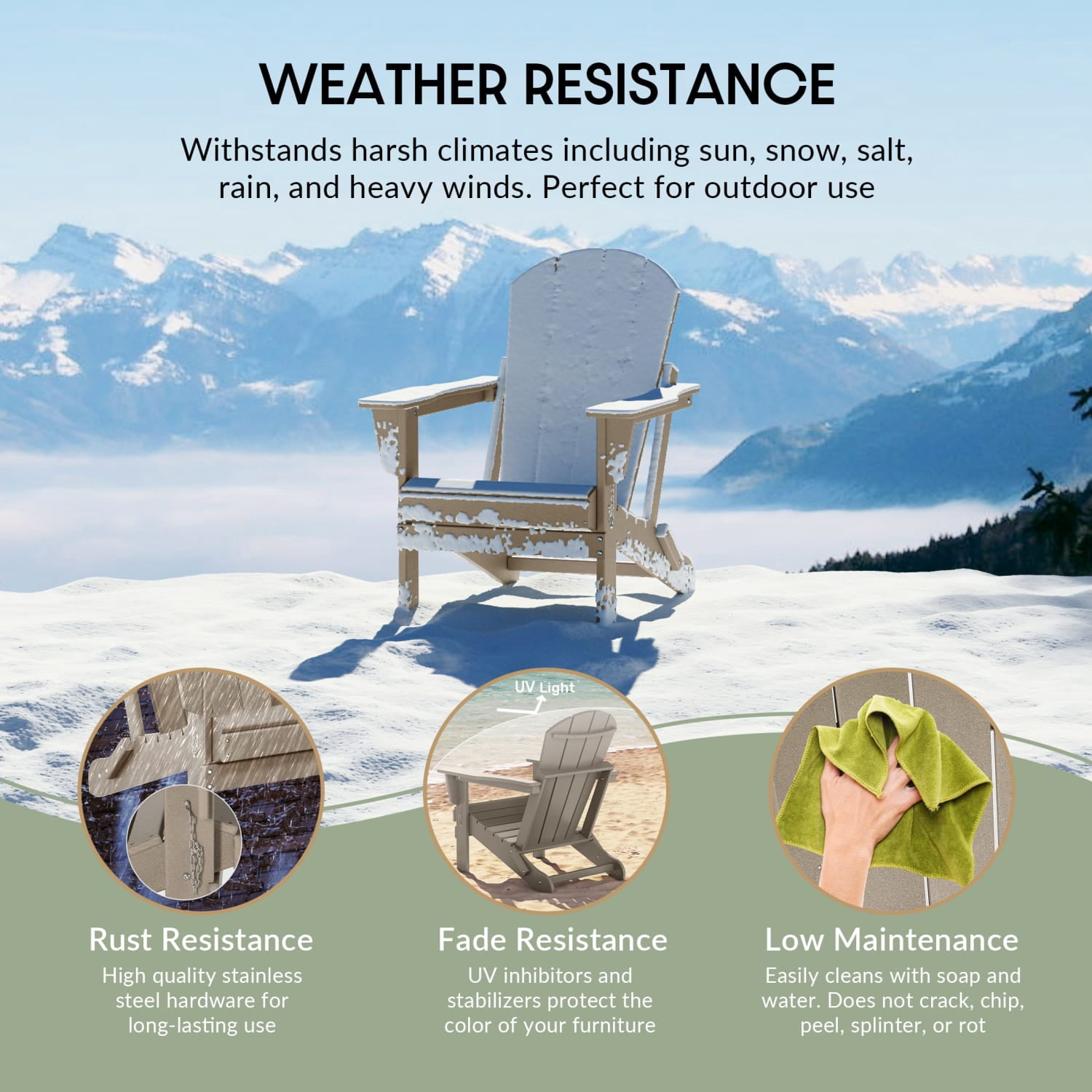 WestinTrends Malibu 2 piece set outdoor folding Poly Adirondack chair, Weathered Wood
