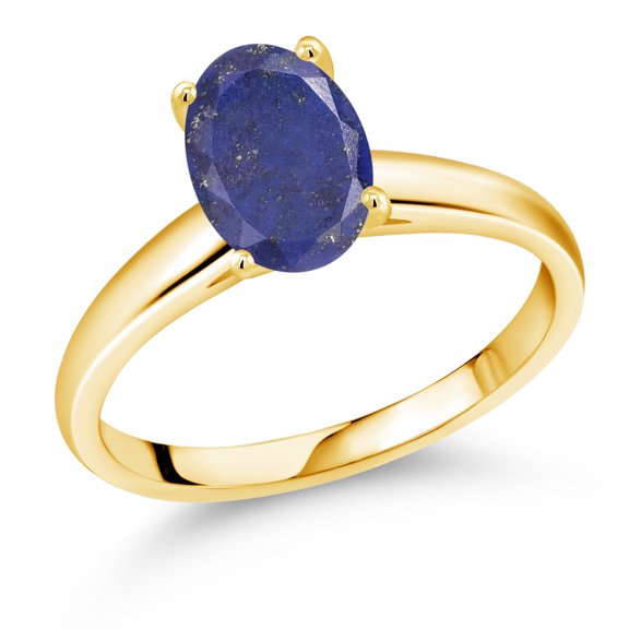 Gem Stone King 2.00 Ct Oval Blue Lapis 10K Yellow Gold Ring