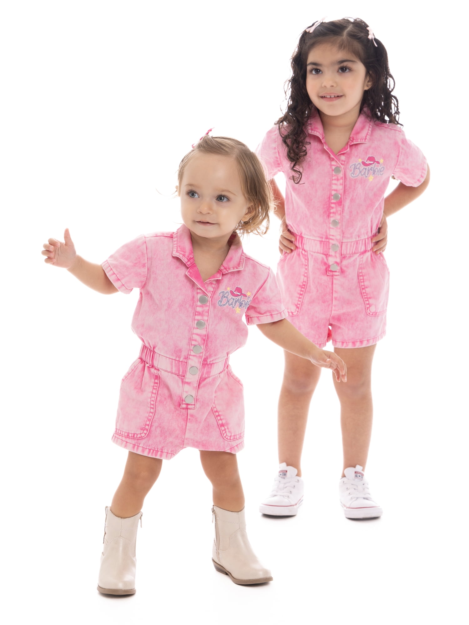 Barbie Toddler Girl Western Graphic Print Twill Romper with Short Sleeves, Sizes 12M-5T