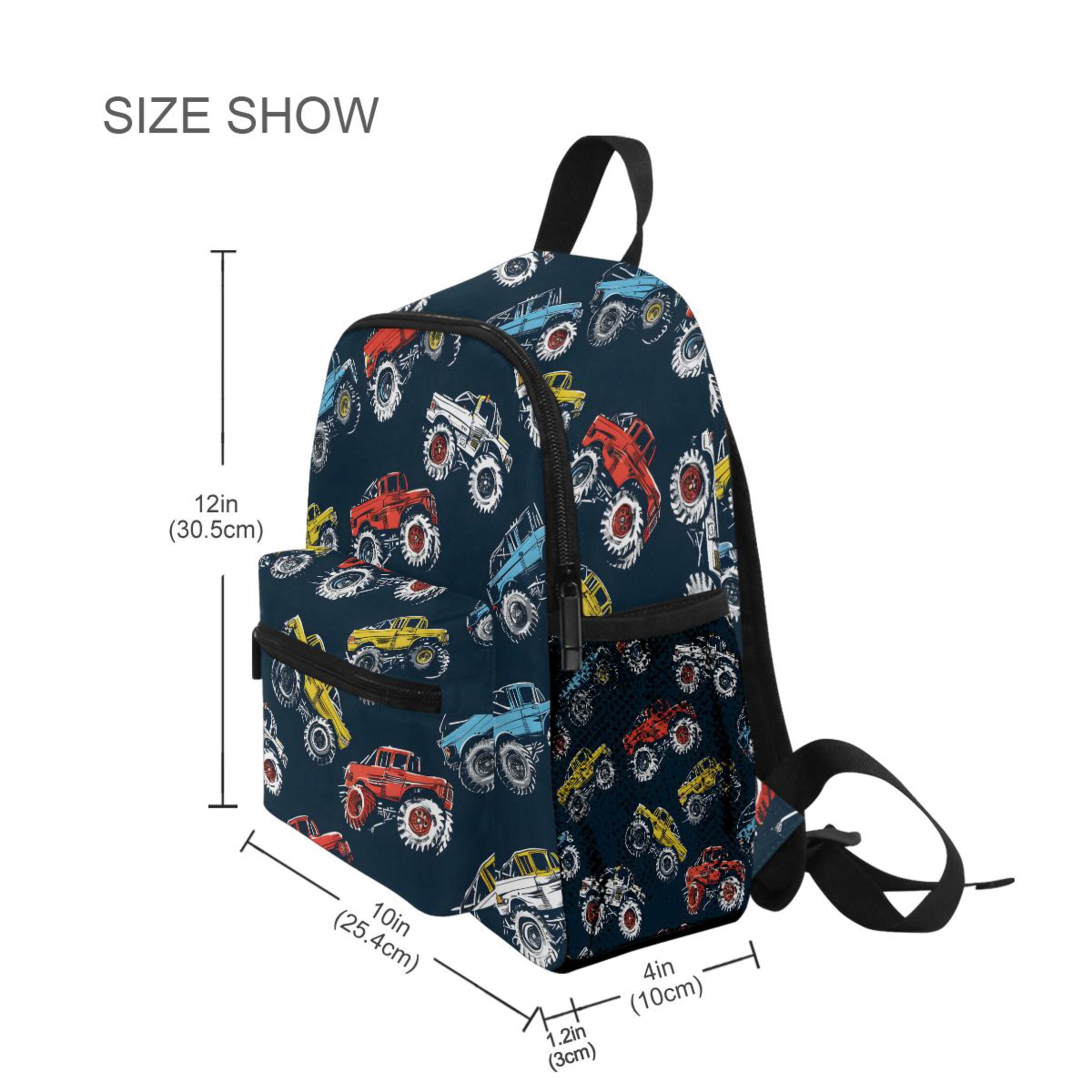 ALAZA Cartoon Monster Trucks Comic School Backpack Small Bookbag Mini Bags