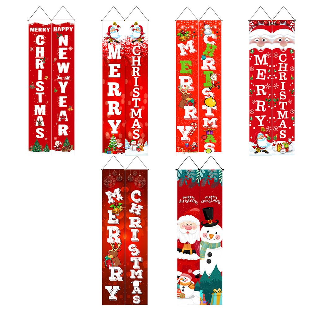 Décorations de Noël - Bannière de porte de cour - Joli panneau de Père Noël rouge et blanc - Décoration de Noël à suspendre pour la maison, l'intérieur et l'extérieur - Pour