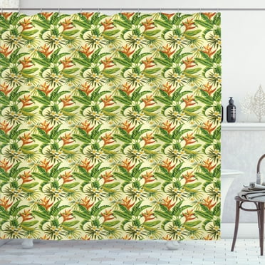 Ambesonne Tropical Shower Curtain, Exoitc Plumeria Blooms, 69"Wx70"L, Multicolor