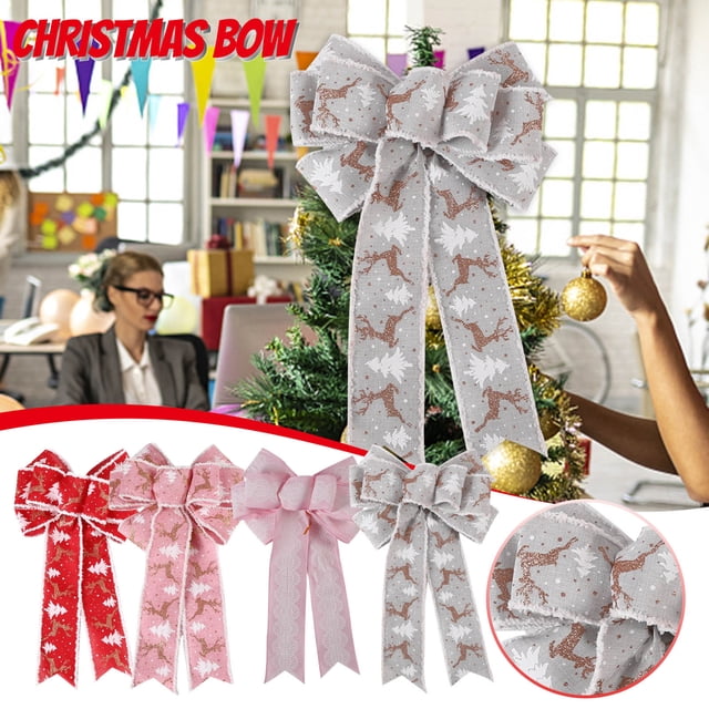 Vaidha Christmas Large Bow Double Layer Linen Bow Christmas Tree Decoration Bow