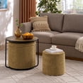 thumbnail image 4 of Round Ottoman with Storage Set of 2 with Coffee Table, 3 in 1 Combination Nesting Furniture Set, Boucle Upholstered Storage Ottoman, Vanity Stool, End Side Table Combo, Dark Yellow, 4 of 7