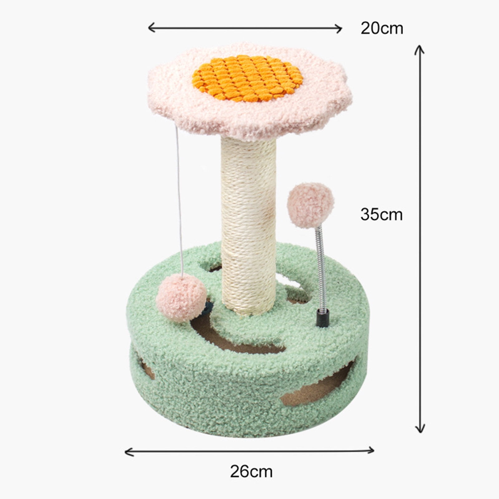 DOPI Cat Climbing Frame Sunflower Shape Tear-resistant Sisal Cartoon Kitten Scratching Post with Pompom Pet Supplies