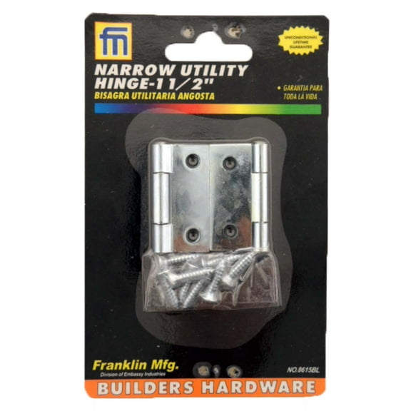 ToolUSA (2 Pack) 1.5" Narrow Utility Hinges | Zinc-Plated Steel | Non-Removable Pins | Perfect for Cabinet Doors & Box Lids | Screws Included