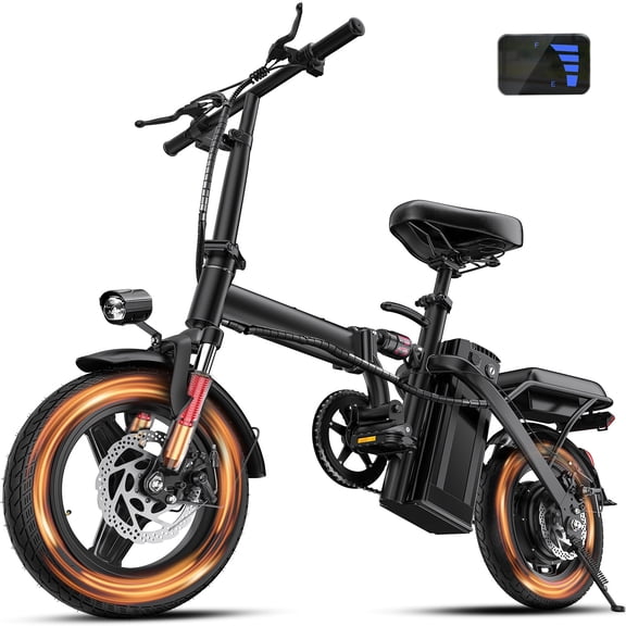 Portable Terrosor Electric Bicycle - 14" Foldable Design, Dual Disc Brakes, 20mph Max Speed, Includes Storage Basket