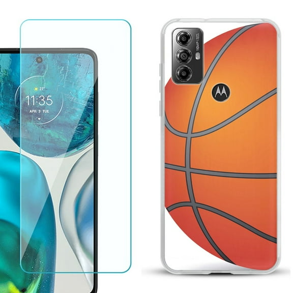 OneToughShield ® for Motorola Moto G Play 2023 Shockproof Fashion Phone Case, with Tempered Glass Screen Protector - Basketball