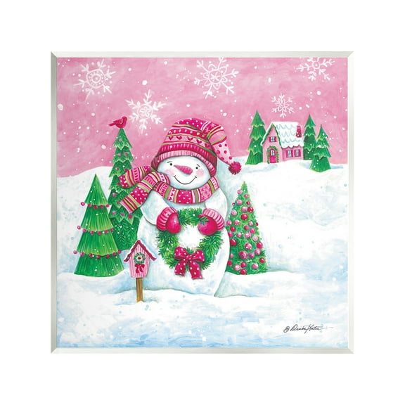 Stupell Industries Scenic Winter Snowman Holiday Painting Unframed Art Print Wall Art, 12 x 12