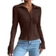 thumbnail image 3 of Camiseta informal ajustada de Color sólido para mujer, rebeca con botones de solapa, camisetas de manga larga con aberturas, Tops de otoño, ropa de calle de Color sólido, 3 of 4