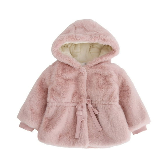 Otqutp Baby Warm Winter Snowsuit Winter Jacket for Girls Long Sleeve Jacket Fuzzy Button Down Bowknot Hooded Coat Dress Coat Sweet Outfits(Pink,9-10 Years)