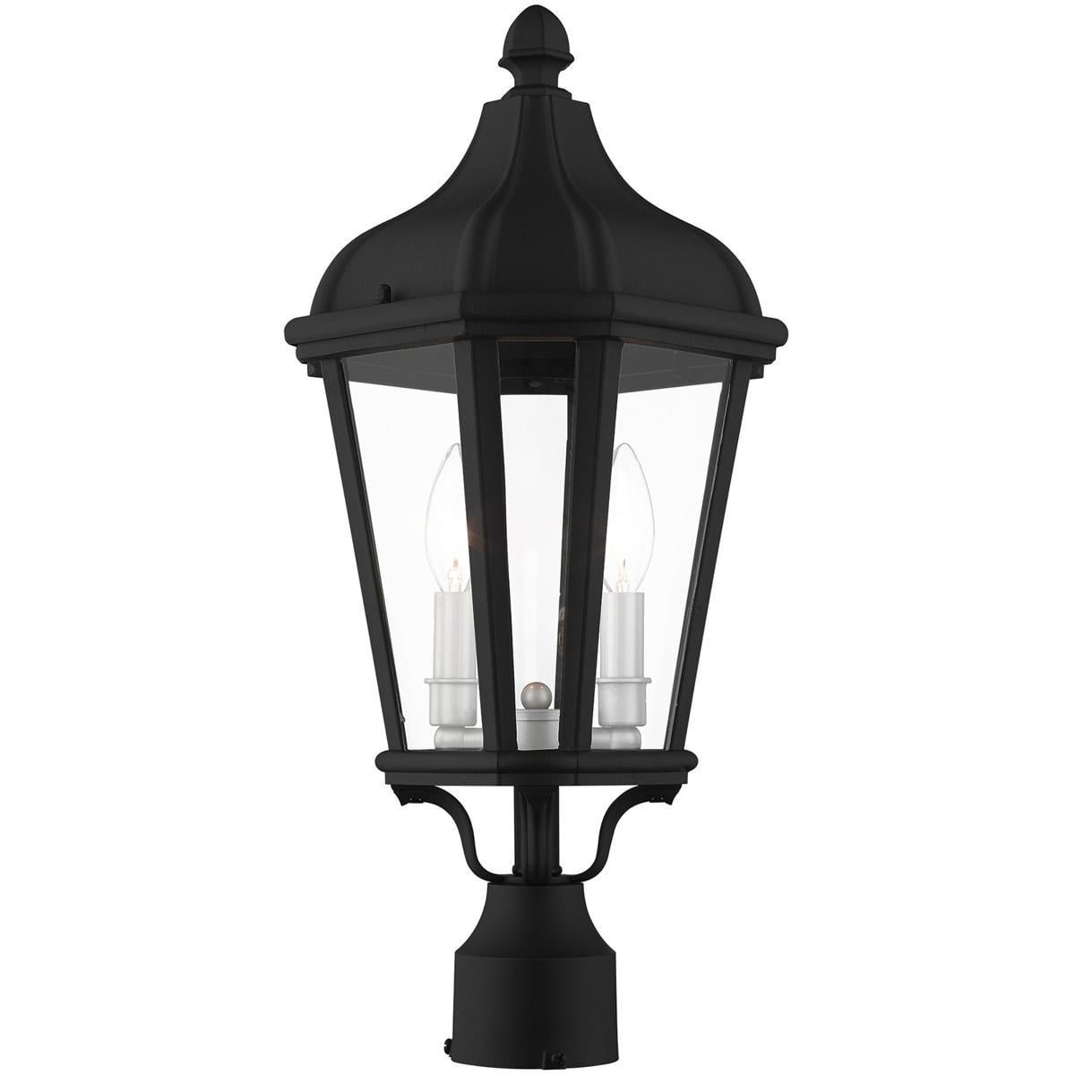 2 Light TBK Outdoor Post Top Lantern with Clear Glass Shade backed with Cast Aluminum material for patio, front porch, entryway and more