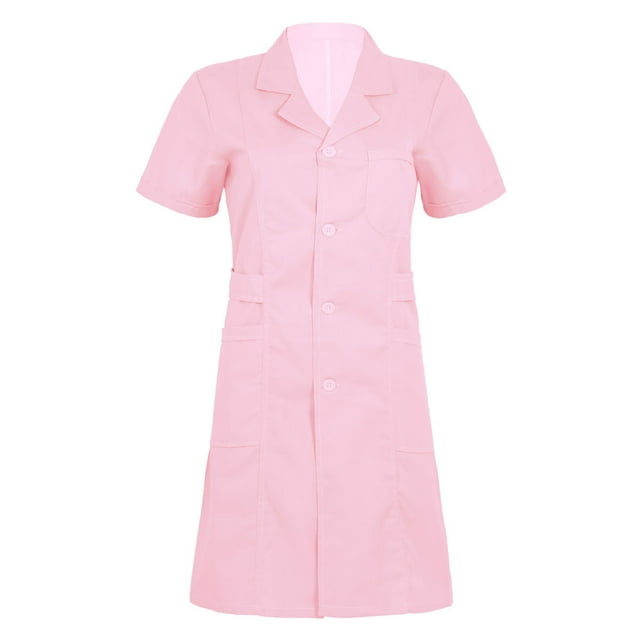 iefiel Robe de Travail pour Femme Col à Revers Boutons devant Uniforme de Médecin Infirmière Rose TG