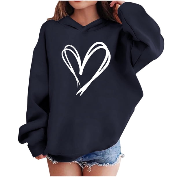 Sudadera con capucha y estampado de corazón de San Valentín, sudadera de manga larga para niños y niñas, chaqueta para niñas de talla mediana y grande.