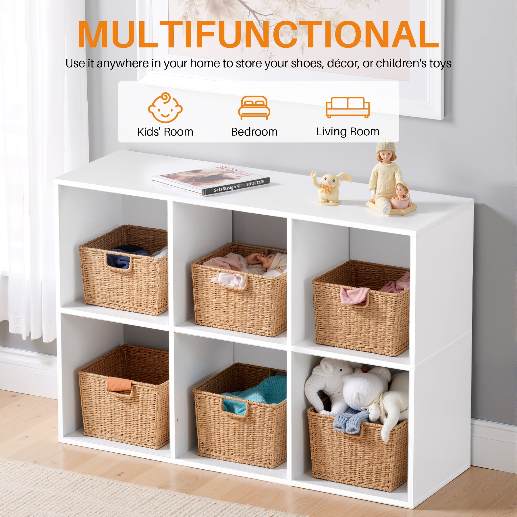 Cube Bookshelf White, 6 Cube Storage Organizer Bookcase, Display Bookcase, TV Stand, for Living Room, Home Office, Bedroom