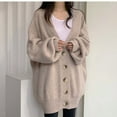 thumbnail image 4 of LOVE DOCK Korean Ins Lazy Knitted Cardigan Female V-neck Single-breasted Loose Lantern Sleeve Sweater Coat Women Oversized Sweater, 4 of 6