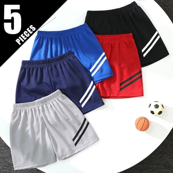Kids Unisex 5-Pack Multi-Color Athletic Gym Shorts Casual Active Jogging Short Pants Bulk for Boys Girls