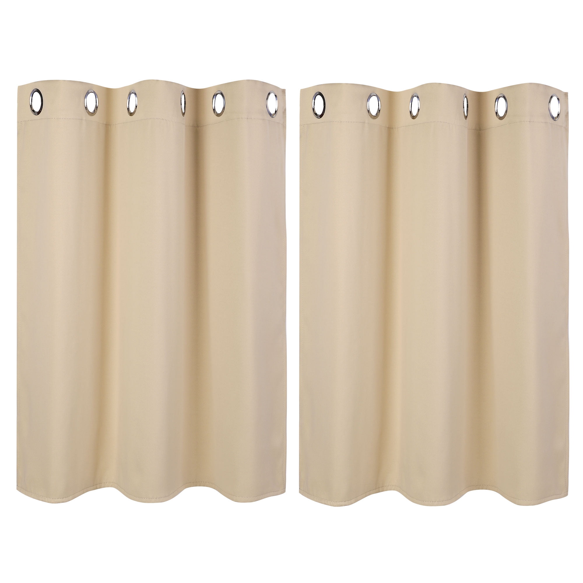 Unique Bargains Blackout Window Curtains Kitchen Panels Set of 2 Beige