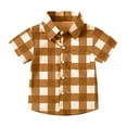 thumbnail image 7 of JTSRKL Boys Short Sleeve Plaid T-Shirts Loose Fit Casual Summer Button Down Shirts Lightweight Comfy Basic Cotton Tops with Pockets Brown 10-11 Years, 7 of 7