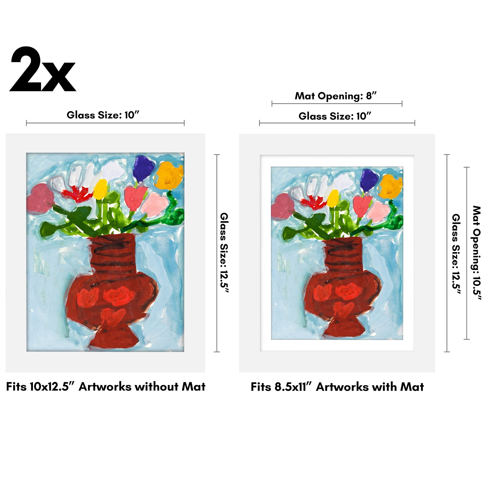Americanflat 8.5x11 Kids Art Frame 2 Pack Holds 100 Art Pieces Magnetic Letter Size Display Mini - White