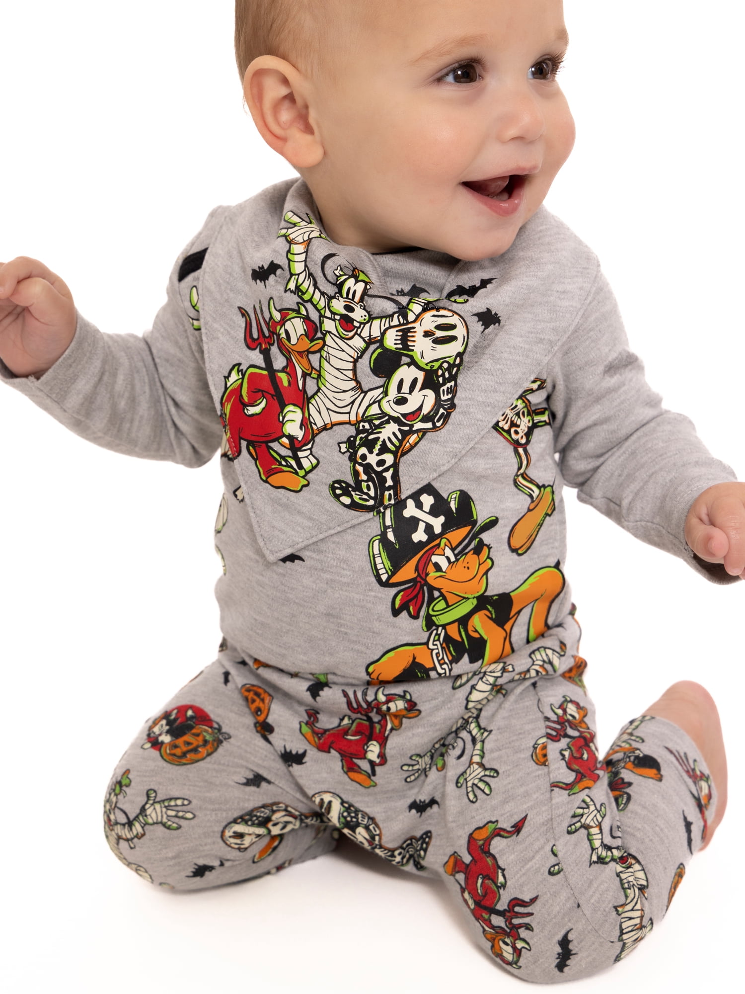 Halloween Mickey & Friends Unisex Baby Glow in the Dark Outfit Set, 3-Piece, Sizes 0M-12M