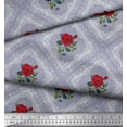 thumbnail image 2 of Soimoi Japan Crepe Satin Fabric Check,Leaves & Rose Floral Fabric Prints by Yard 42 Inch Wide, 2 of 3