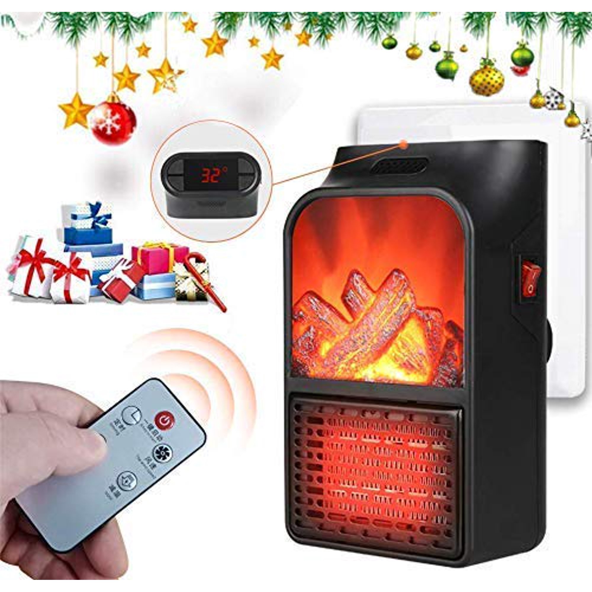 Happyline 900w Portable Electric Ceramic Space Heaters,Handy Plug-in Mini  Heater with remote control,digital display with temperature  control,overheat protection,electric fireplace flame heater - Walmart.com