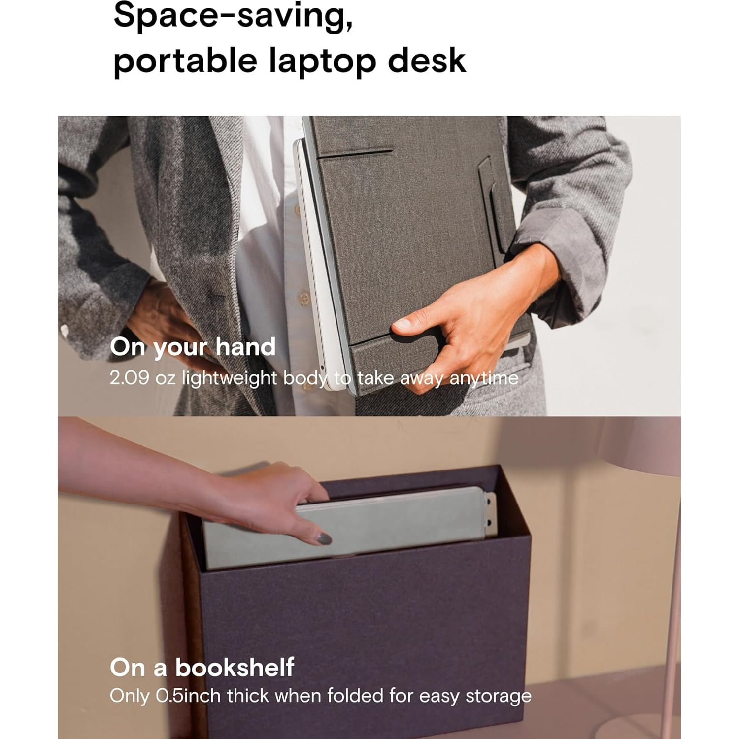 Folding Laptop Stand Lap Desk, Portable & Mini Computer Stand Laptop Desk for Travel and Home Office, Ergonomic Design with Adjustable Viewing Angles, Lightweight Computer Cooling Riser, Black