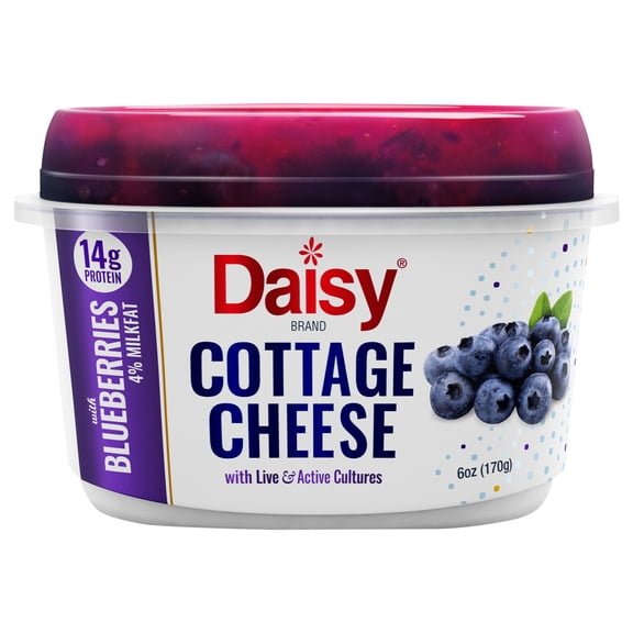 Daisy Cottage Cheese with Blueberry, 4% Milkfat, 6 oz Cup (Refrigerated) – 14g of Protein per Serving