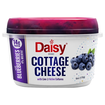 Daisy Cottage Cheese with Blueberry, 4% Milkfat, 6 oz Cup (Refrigerated) – 14g of Protein per Serving