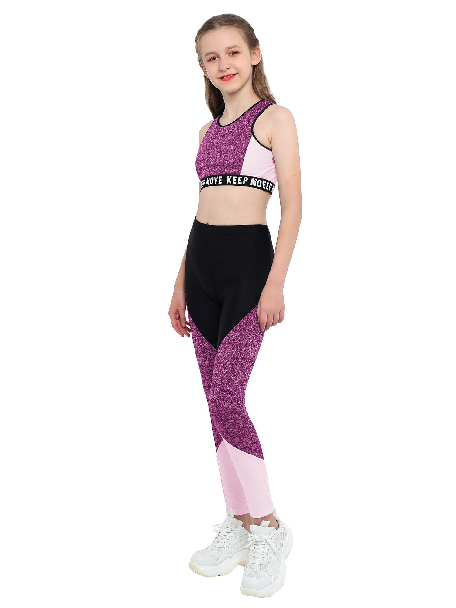 CHICTRY Girls 2Pcs Sports Suit Youth Activewear Crop Top with Leggings for  Jogging Running Climbing 