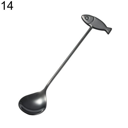 

Fusipu Cute Cat Fish Coffee Stirring Dessert Stainless Steel Milk Tea Spoon Flatware