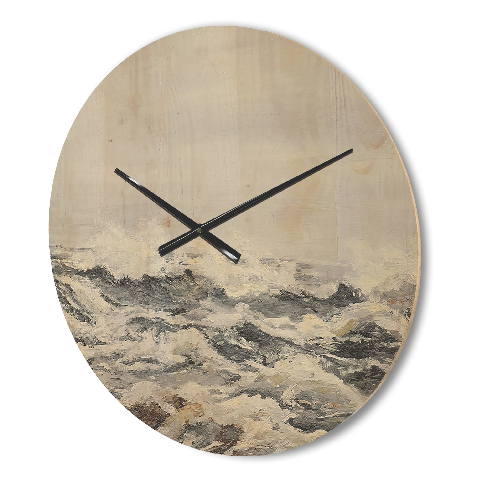Designart 'Grey Sea Waves' Nautical & Coastal Wood Wall Clock