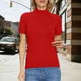 thumbnail image 4 of Yigetop Mock Neck Sweater Women Women's Short Sleeve Mock Neck Sweater Top Turtleneck Pullover Knit Shirt Women's Tops, Tees & Blouses Red XL, 4 of 8