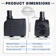 VNEKVA 10W 160GPH Submersible Water Pump for Fish Tanks & Fountains