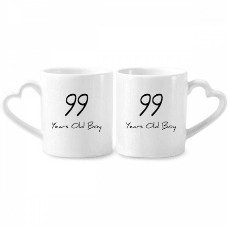 

99 years old Boy Age Longevity Couple Porcelain Mug Set Cerac Lover Cup Heart Handle