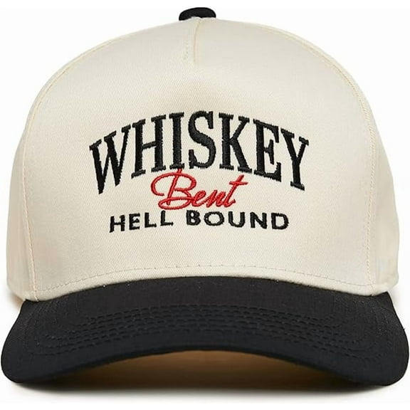 Whiskey Bent Hell Bound Trucker Hat, Country Music Embroidered Cap, Retro Western Style Gift for Men and Women, Adjustable Baseball Hat