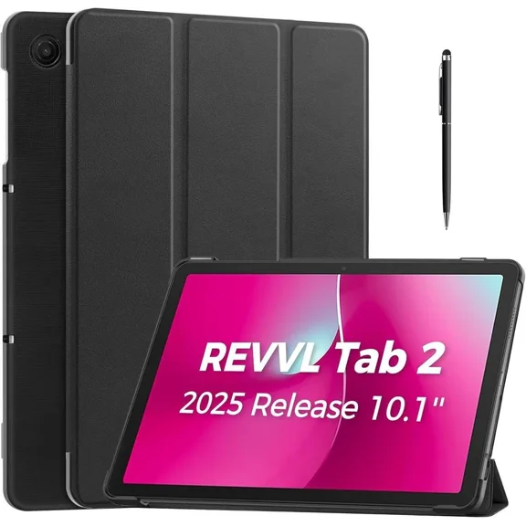 Slim Case for T-Mobile REVVL Tab 2 10.1 inch 2025, Stand Hard Shell Cover, Foldable PU Leather Tablet Case with Universal Stylus Pen