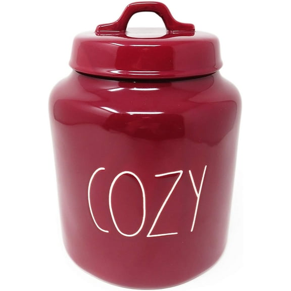 Rae Dunn By Magenta COZY Burgundy Ceramic LL Large Size 8 Inch Canister