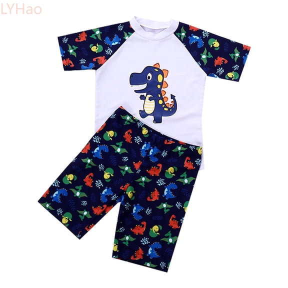 LYHao Toddler Boys Bathing Suit Letter Short Sleeve Swimwear Dinosaur Swim Trunk Two Pieces Swimsuit Split Short Sleeve Swimsuit,2 Piece Bathing Suit 7-8 Years Blue