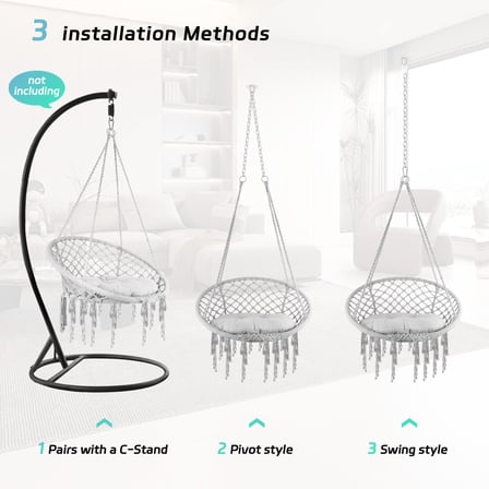 Hammock Chair Swing with Hardware Kits, Handmade Knitted Hanging Chair for Bedroom,Indoor,Outdoor, Balcony, Yard, Porch- 265 Pound Capacity -31.5" L x15.7" W x 53.1" H