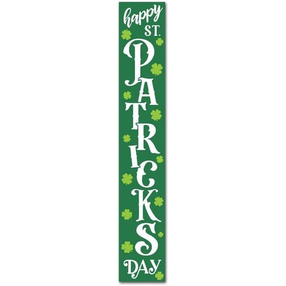 Cskhip Farmhouse Primitiv Happy St. Patrick's Day Porch Sign St. Patrick's Day Wooden Shamrock Porch Sign, for Front Door Farmhouse Porch Yard Deck Patio Farmhouse Home Decor Wood Sign 4x16 inch