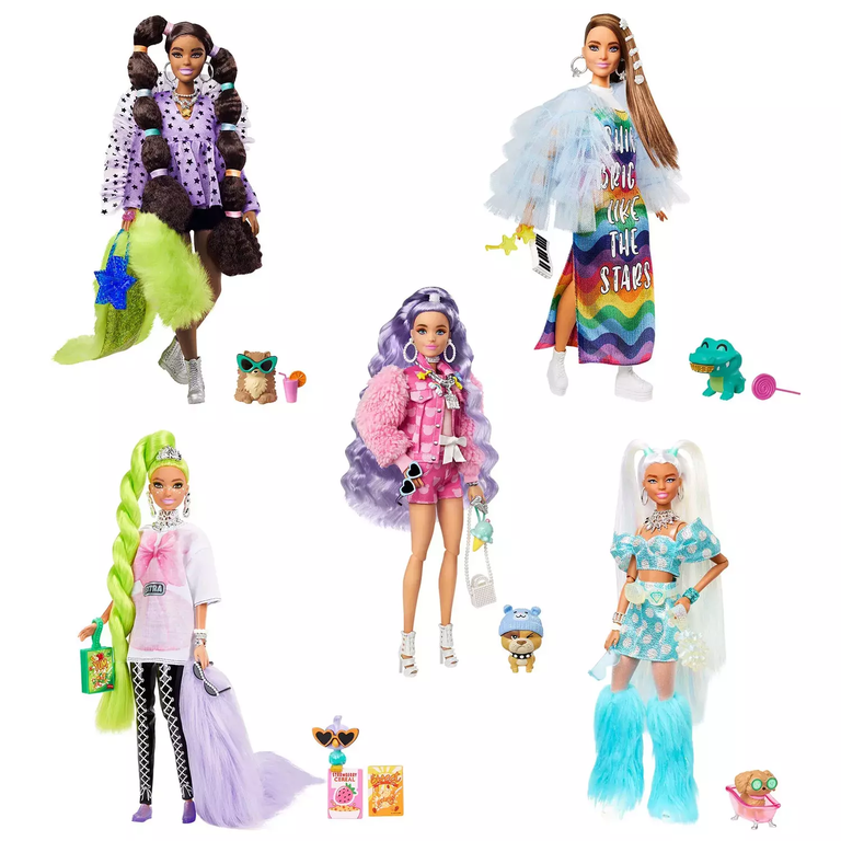 Barbie Extra Set: 5 Bold Fashion Dolls & 5 Adorable Pets with 70
