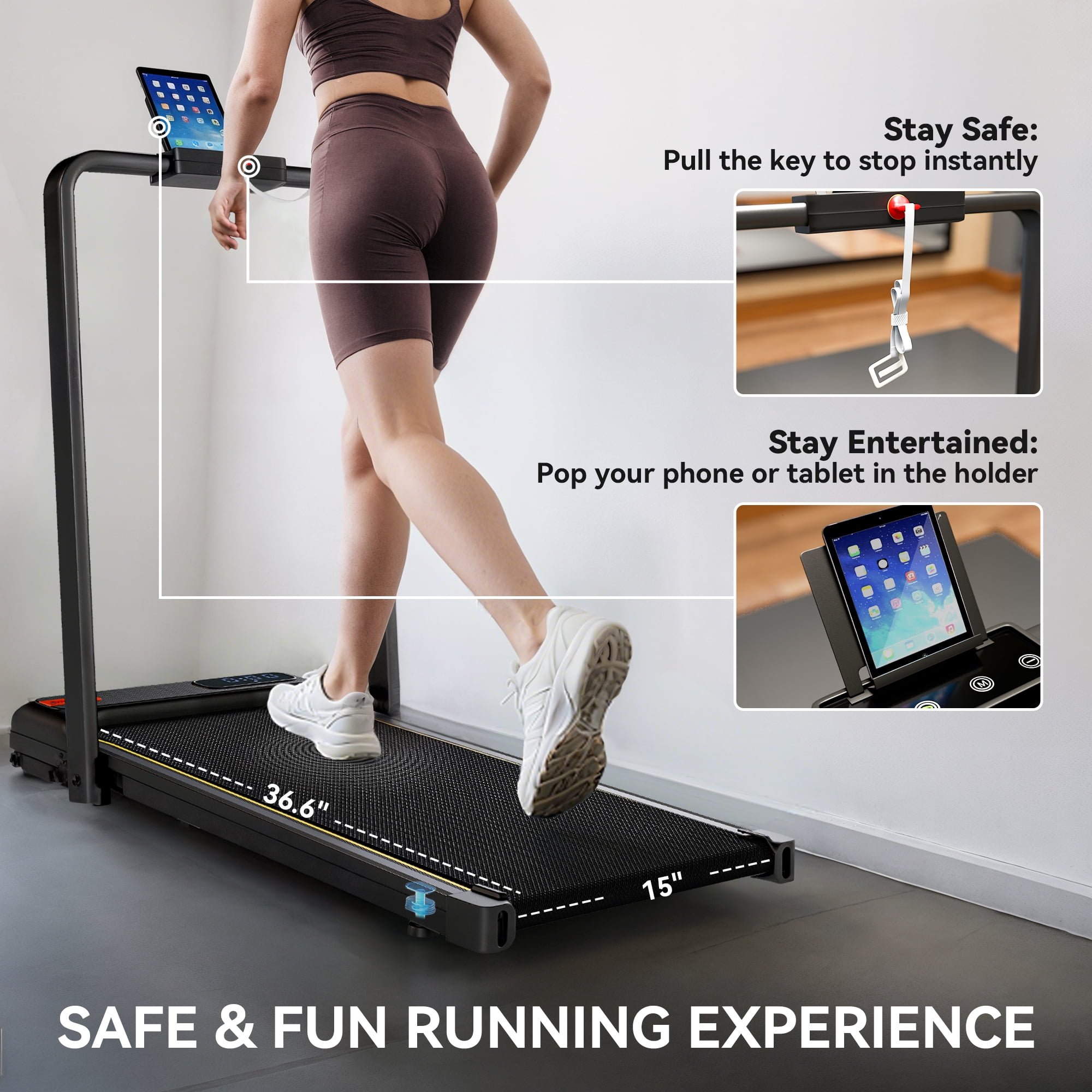 Soozier Walking Pad Treadmill, 0.6–6.2mph Foldable Under Desk Treadmill with Incline, Handle Bar, Wheels, LED Display and Remote Control