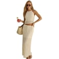 thumbnail image 2 of Conjunto de Falda Larga de 2 Piezas para Mujer, Estilo Y2K, con Espalda Descubierta y Cordones, Camiseta Sin Mangas, Falda Larga con Volantes, Ropa de Playa para Salir. Lechoso M, 2 of 8