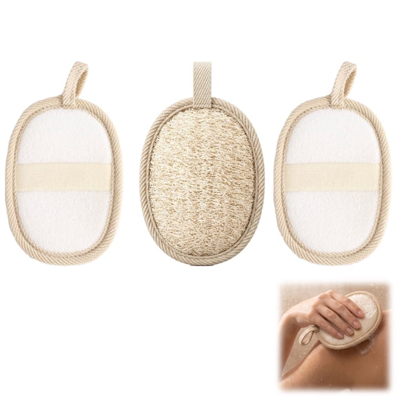 Natural Loofah Exfoliating Body Scrubber Pads, 100% Plant-Based Shower Luffa Sponge for Women & Men, Eco-Friendly Bath Loofah(3PCS)