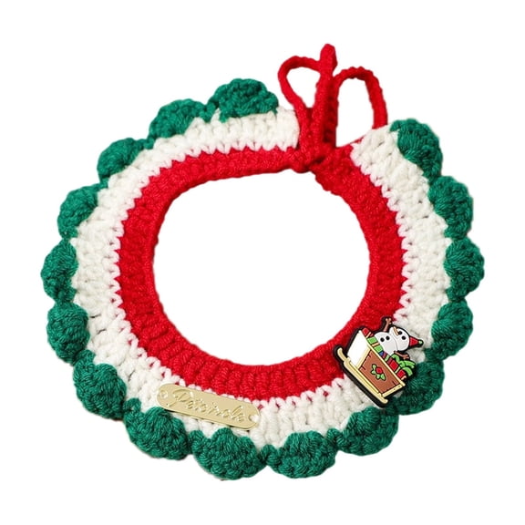 Gardjoe Hand Crocheted Christmas Pet Bib with Santa Hat Bell and Decorative Bow for Cats Small Dogs Holiday Dress Up Photo Prop